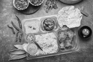 Basanti Pulao With Cholar Dal And Chicken Kasha