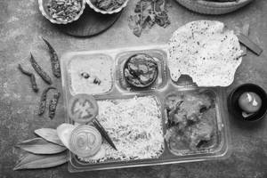 Basanti Pulao With Cholar Dal And Mutton Kasha
