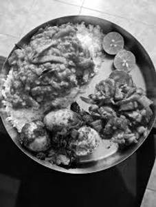 Steam Rice & Allo vaja & egg curry