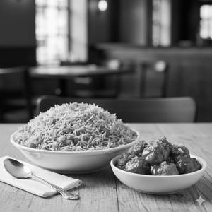 Veg Fried Rice With Gobi Manchurian Gravy