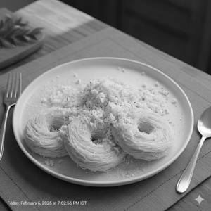 Idiyappam 3 Pcs Served With Grated Coconut And Sugar