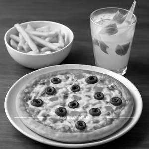 Veg. Cheese Pizza "8" + Plain Fries + Mocktail (virgin Mojito)