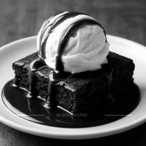 Chocolate chips brownie with vanilla ice cream