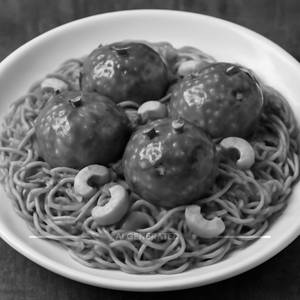 Egg manchurian cashew noodles