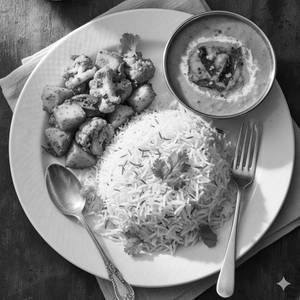 Jeera Rice + Veg of the day + Dal Fry