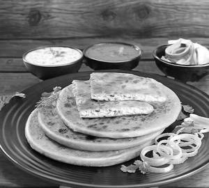 Paneer Paratha  With Curd  Pickle & sliced Onion