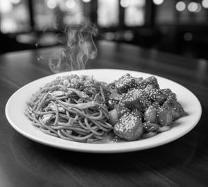 Schezwan Noodles + Honey Chilli Paneer