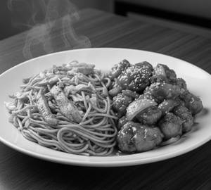 Schezwan Chicken Noodles + Honey Chilli Chicken