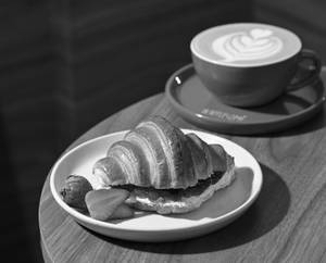 Cafe Latte And Strawberry And Cream Cheese Croissant
