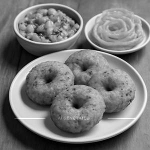 4 Crispy Dal Vada with Aloo Matar Sabji and Jalebi [100 grams]