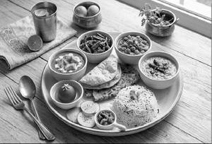 North Indian Deluxe Veg Thali -( Curry + Roti + Rice)