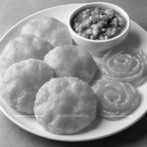 6 Crispy Poori with Aloo Matar Sabji and Jalebi [100 grams]                                  