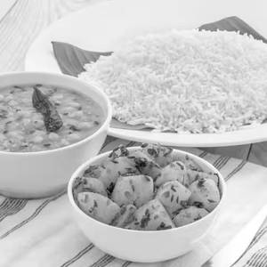 Homestyle Dal Tadka, Marwadi Aloo & Steamed Rice