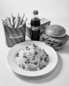 Crispy Chicken Burger Power Combo ( Burger + Fried Rice + Fries + Drink)