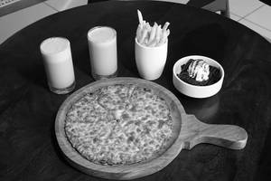 Pizza + Fries + Brownie With Hot Fudge + 2 Cold Coffee