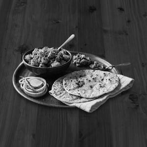 Masala Fried Aloo & 2 Tawa Roti (With Dahi+Piclke+Salad)