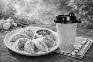 Pork Momo + Mango Cooler