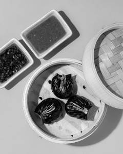 Charcoal Har Gow, Gold Dust