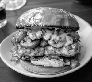 Onion mushroom chicken burger