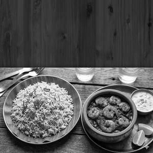 Bagara Rice + Prawn Ghee Roast