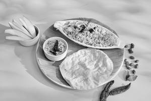 Mango Rice With Spicy Mango Chutney And Papad