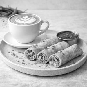 Hot Cappuccino + Veg Spring Roll