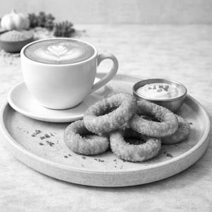 Latte + Onion Rings