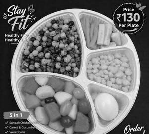 Sundal [chickpea salad] carrot & cucumber+ sweet corn+fruits+ boiled egg