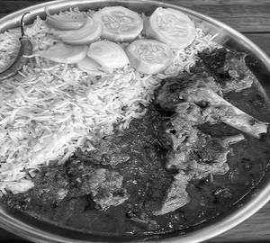 Plain rice with mutton curry