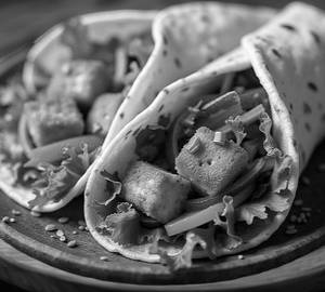 Crispy tofu tortilla wrap.
