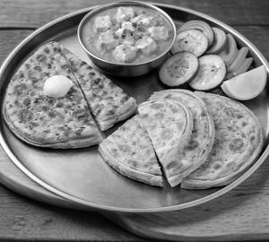 2 aloo paratha and  2 lachha paratha and  shahi paneer and  salad