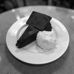 gooey chocolate with vanilla ice cream