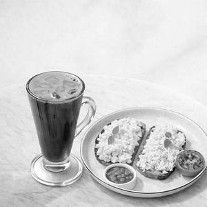 Scrambled Eggs + Iced Americano