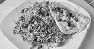 Oil omlet Tikka with oil egg pulav half plate