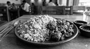 Egg fried rice [full] with chilli chicken [half]