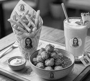 Peri peri Fries+ chicken popcorn+ pineapple juice