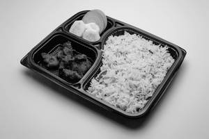 Jeera Rice + Popcorn Kebab + Salad
