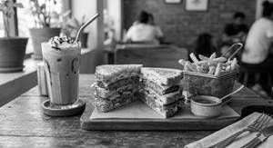 Veg Club Sandwich + Franch Frie + Cold Coffee