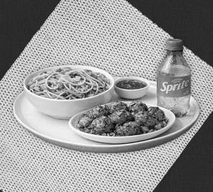 Veg manchurian with noodles and cold drink