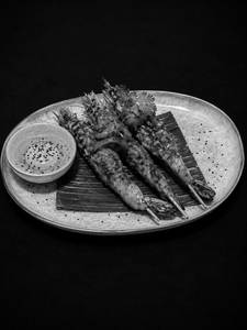 Goan Prawn Roast - Green Masala, Spicy Tomato Chutney On Skewer