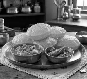 5 Poori with Matar Paneer & Achar