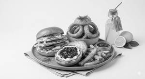 Chicken Sandwich + Crispy Onion Rings + Bun Butter Jam + French Fries + Lemon Juice