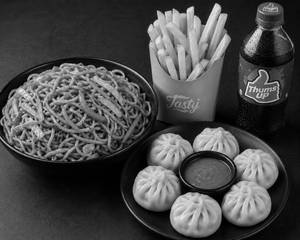 Himalayan Chowmein & Veg Momos [6 Pieces] With Coke & Fries