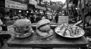 Butter Veg Cheese Burger + Butter Cheese Vada Pav + Dahi Vada Papdi Chaat