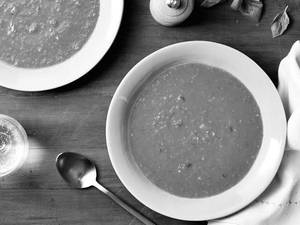 Roasted Tomato Basil Soup With Grilled Cheese & Tortilla
