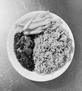 Veg Fried Rice With Chicken Chilli 1pcs And Fries