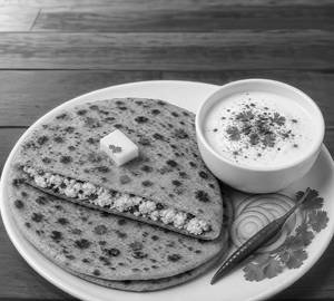 Paneer Paratha With Curd