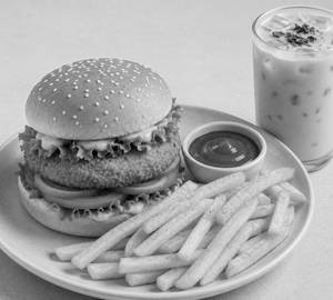 Chicken Burger, Fries & Rose Milk Combo