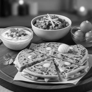 Alu Cheese Paratha+chole+boondi Raita+sweet
