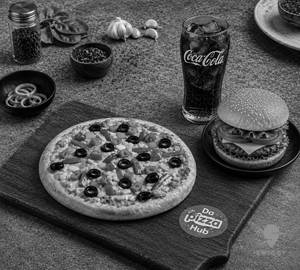 Veg Pizza With Burger and Coke